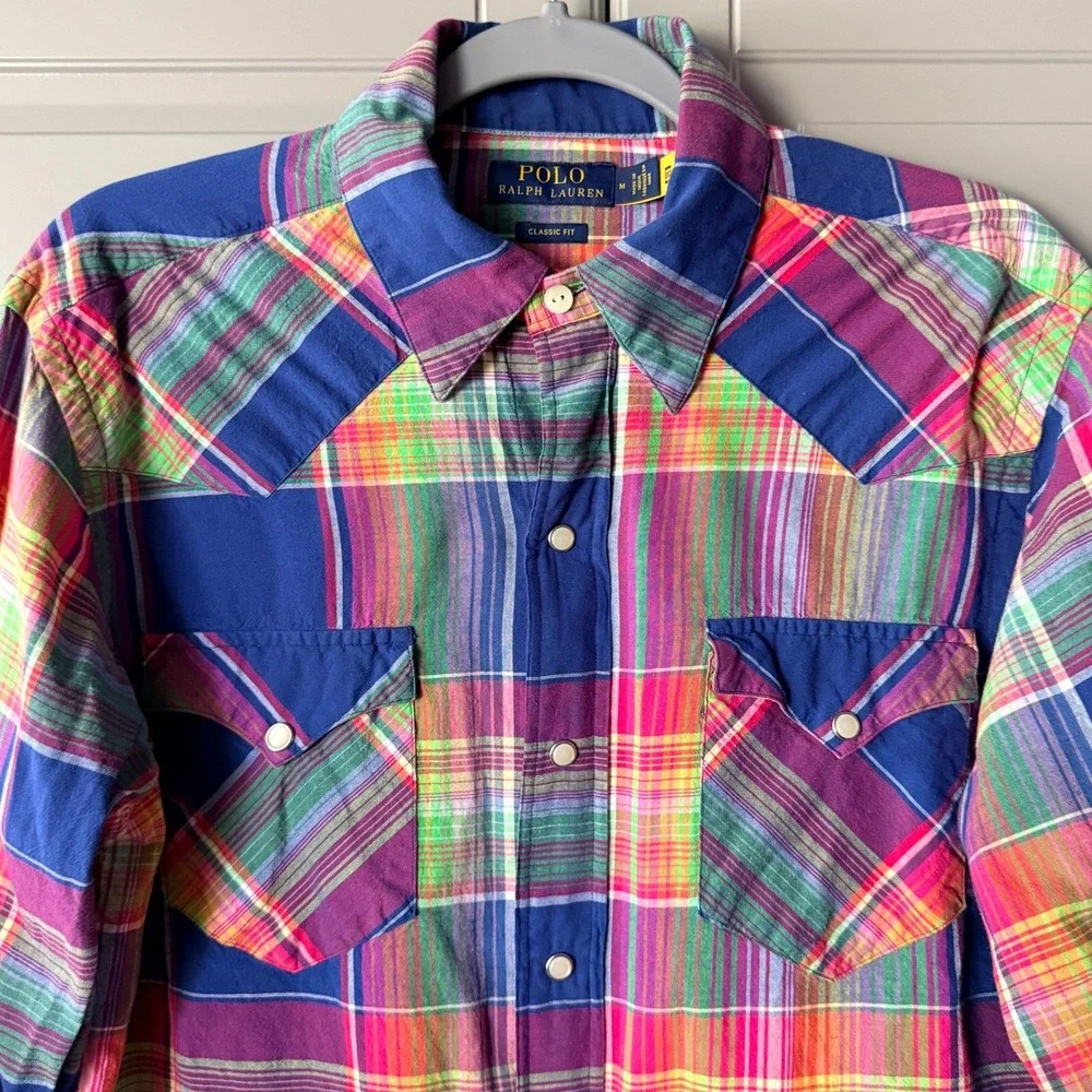 Polo Ralph Lauren Men's Western Classic Plaid Snap Button LS Shirt, Multi, M